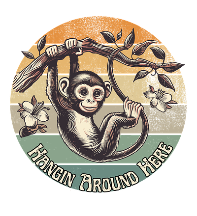Hangin Around Here - Vintage Monkey animal colors graphic design illustration monkey sunset tshirt design vector vintage warm
