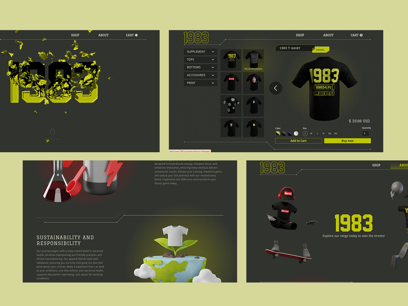 Building A 3D Game-Like Shop For A Tribute Merch Brand 3d render 3d shop animation ecommerce game interface interface merch ecommerce merch shop webflow webflow developer website 3d