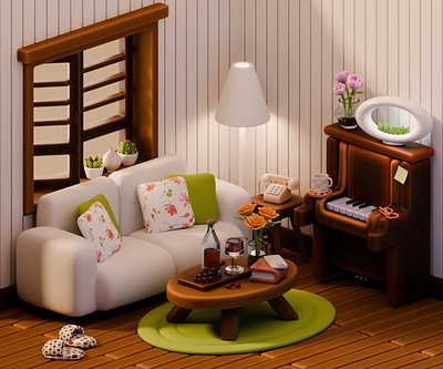 3D Stylized Cozy Living Room 3d 3dart blender blender3d cycles design illustration