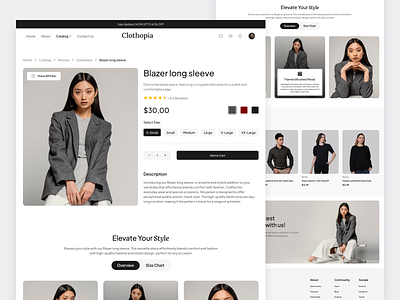 Clothopia - Fashion E Commerce Detail Page blazer clothing e commerce website ecommerce fashion fashion website luxury commerce marketplace online shop online store outfit product page shop shopify shopping store stylish outfit voila.id website design woocommerce