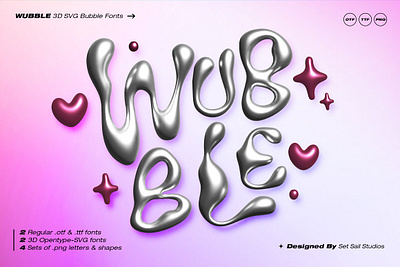 Wubble SVG Font & Letterset adorable balloon bubble chrome playful trillium unity wubble svg font y2k