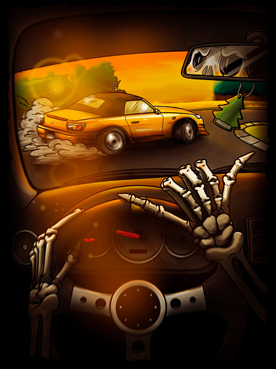 Sunset Drift art car character design draw drift graphic hand illustration motor race track rad skull sunset track vehicle