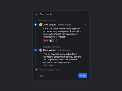 Comments - Modal app clean comments component dark mode design design system figma icons inbox landing page message minimalist modal platform section ui ui design ui kit widget