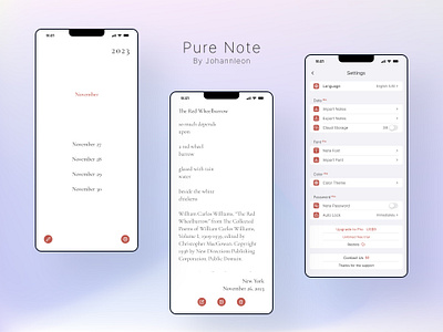 PureNote - Note Mobile App Design app app design design mobile app note product design ui ux webdesign