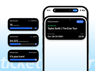 Dynamic Island for Event Ticking App apple badge concert countdown dynamic island event flat gradient live activity noti notification progress bar simple taylor swift the eras ticket ticket booking ticket platform ticketing ticketmaster