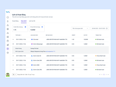 LadiFlow - Transaction history accordion collapse crm dashboard design history transaction ui