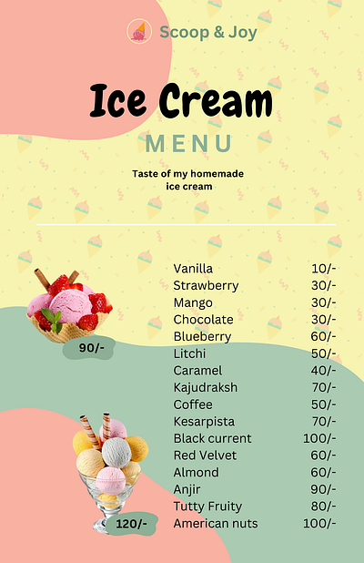 ice cream menu adobe xd banner branding broucher canva design figma flyer graphic design graphic designer illustrator logo menu menu design photoshop template design ui ux vector