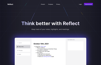 Reflect Redesign branding design figma landing page recreation ui