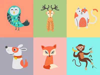 Cute Animal Collection animal cat colorfull creative cute display dog graphic design illustration lion vector