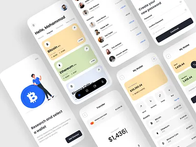 Crypto Wallet App application banking app binance app bitcoin blockchain crypto crypto wallet app cryptocurrency design ethereum finance app fintech app fintech application minimalist mobile app payment app ui ui design user interface wallet