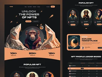 NFT Marketplace Landing Page UI blockchain blockchain website crypto crypto art design digital assets landing page landing page ui nft nft marketplace nft portfolio design nft project website nft website nft website ui orbix studio uiux user interface web design website website ui