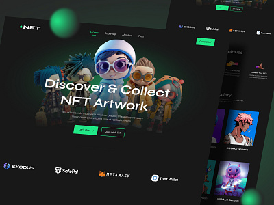 NFT Marketplace - Landing page deisgn app case study corporate dark mood design graphic design illustration landing page minimal nft product design prototype typography ui ui kits usablity user interface user research web design web templates