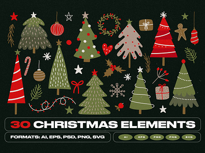Christmas Elements Pack badge ball celebration christmas christmastree decoration gift holiday icon joy merry new year pack set star sticker tree winter xmas xmastree