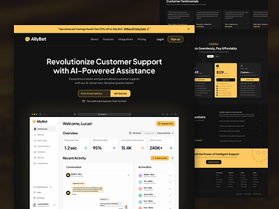 AllyBot — Landing Page ai chatbot clean darkmode figma footer how it works minimal pricing section product design saas dashboard saas landing page saas website ui design website website ui