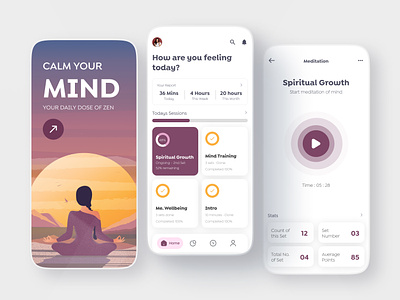 Mobile app for Yoga & Meditation animation app branding design fitness fitness app illustration ios landing page meditation meditation app mobile design nature product design relaxing app ui ux workout workout app yoga app