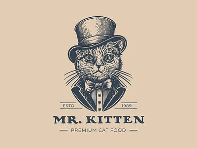 Mr. Kitten cat character dandy engraving gentleman kitten logo logotype mister