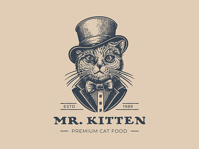 Mr. Kitten cat character dandy engraving gentleman kitten logo logotype mister