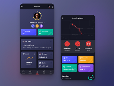 Fitness App Mobile UI for Fitpage activity calories dashboard fitness graphs health mobile mobile app mobile ui progress running sports stats tracking