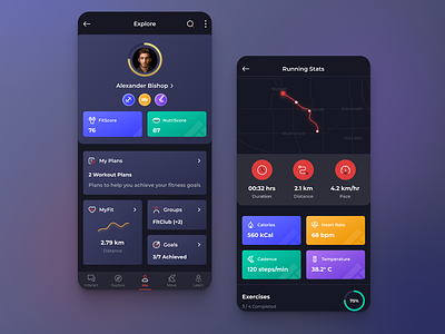 Fitness App Mobile UI for Fitpage activity calories dashboard fitness graphs health mobile mobile app mobile ui progress running sports stats tracking