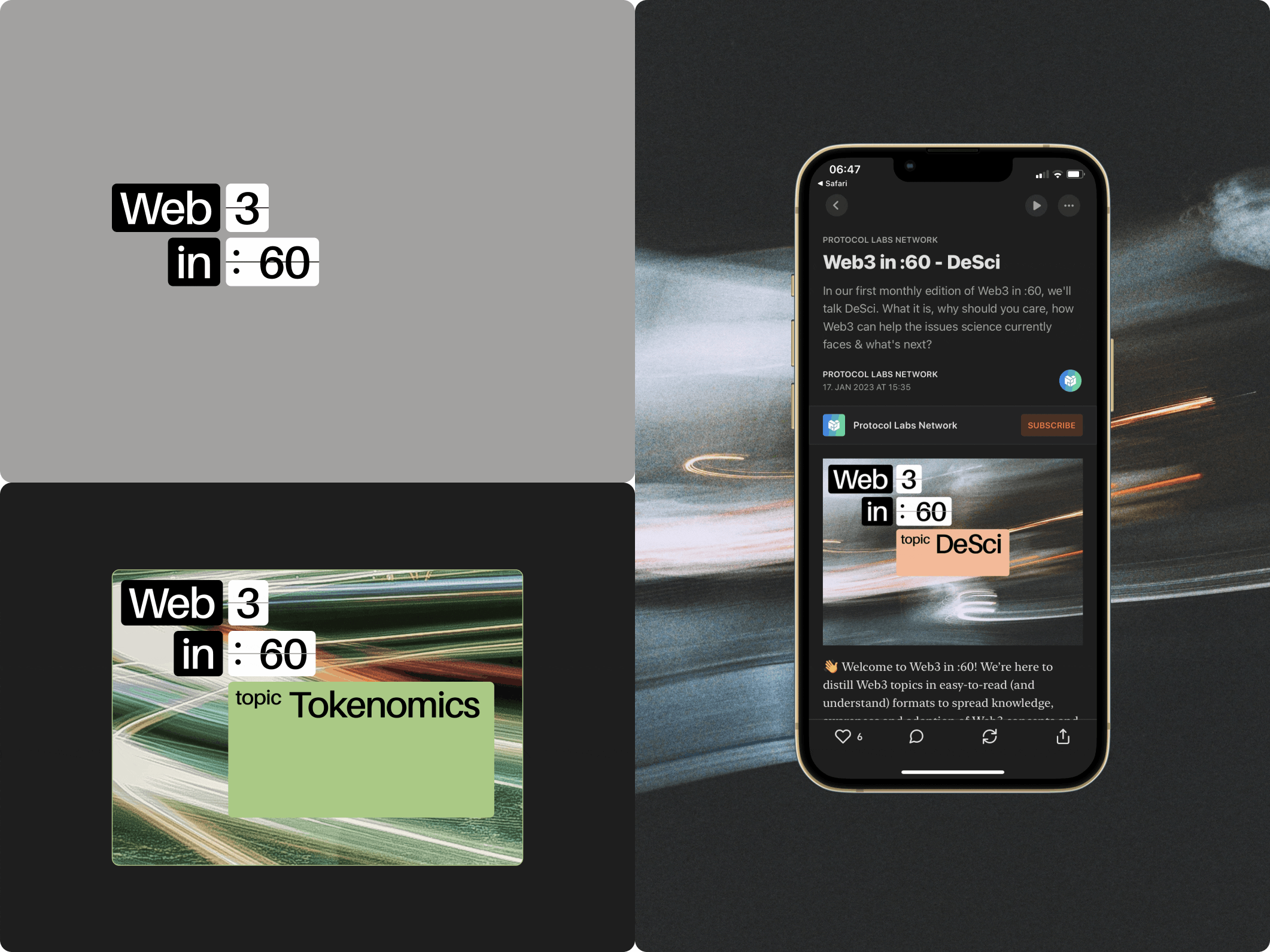 Web3 in :60 for Protocol Labs brand identity branding clock countdown decentralization podcast web3