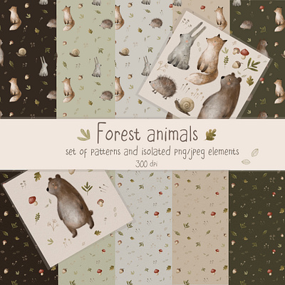 Woodland animal set animals bookillustration cartoon digital draw illustration pattern portfolio seamless