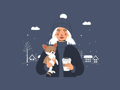 Free Girl with Her Dog Illustration character design coffee cold dog free illustration girl illustration illustration snow winter winter illustration