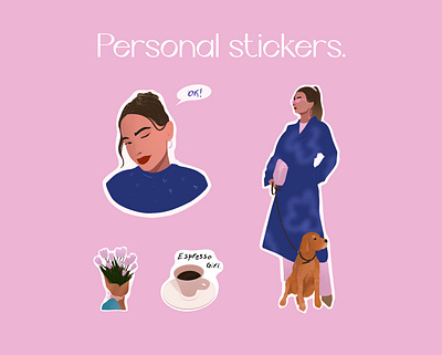 Stickers. app branding character design graphic design illustration instagram minimalism pink portrait procreate sticker
