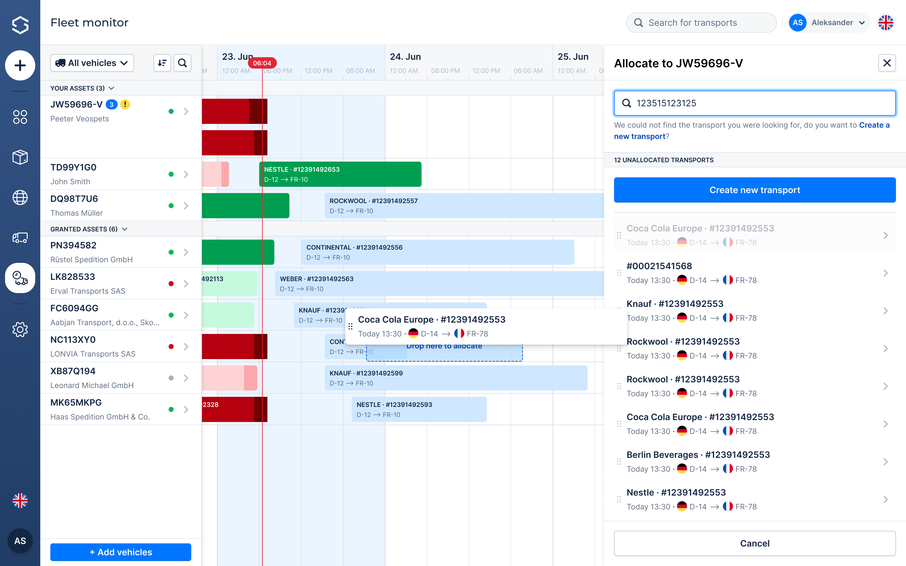 Fleet monitor app drag and drop product design timeline ui