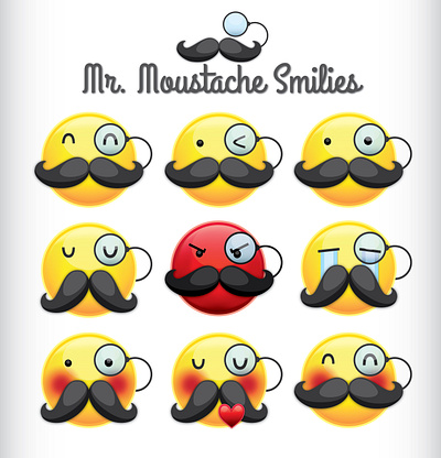 Custom Emoji Stickers branding children illustration design digital illustration digital stickers emoji illustration illustrator moustache mustache smilie stickers