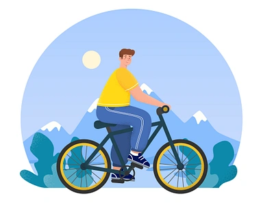 Vector illustration of a healthy lifestyle. A man on a bicycle book illustration children illustration cute design graphic design healthy lifestyle illustration postcard poster design print design vector vector illustration