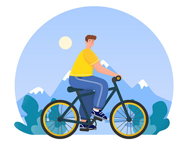 Vector illustration of a healthy lifestyle. A man on a bicycle book illustration children illustration cute design graphic design healthy lifestyle illustration postcard poster design print design vector vector illustration
