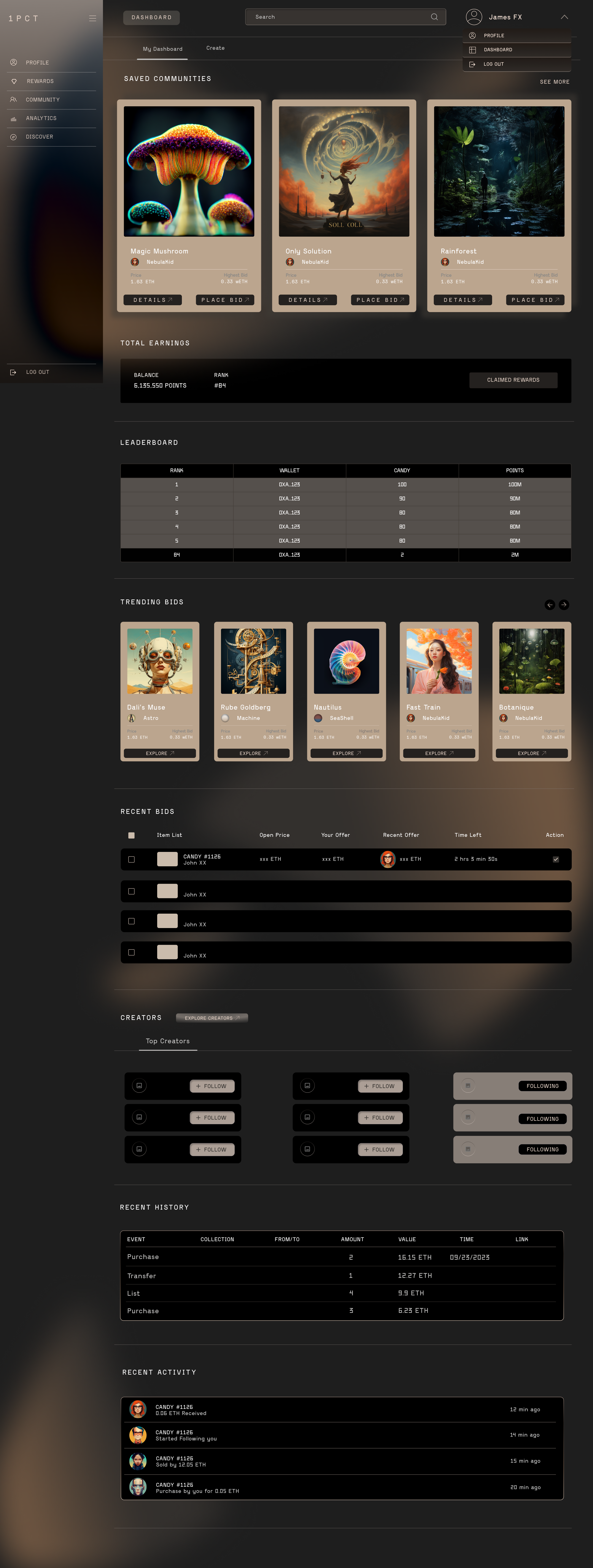 1PCT - NFT Marketplace figma graphic design mobile app ui uxui web design