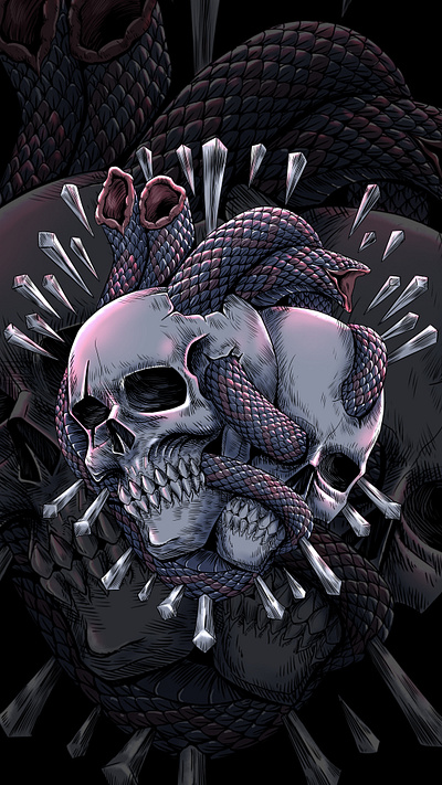 HEART darkart design drawing graphic design illustration lineart skull snake tshirt design