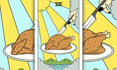 Tarot Card The Roasted Chicken Cartoon Illustration magic card
