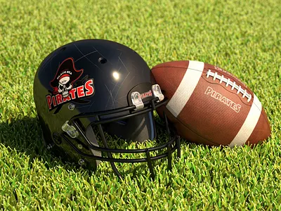 Football themed 3D models 3d american football ball branding field football graphic design grass helmet pirates