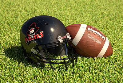 Football themed 3D models 3d american football ball branding field football graphic design grass helmet pirates