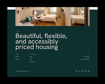 Footer Section for Shelter b2c design landing page product design ui ux