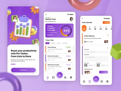 Pro Tasker - Task Management App app design planner app productive app productivity app task manager app ui design uiux uiux design