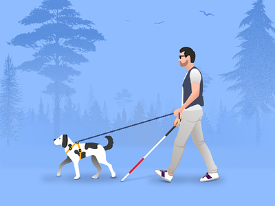Dog Walking Illustration 3d art blind man branding color design dog evening exploration graphic design guide dog illustration minimal ui