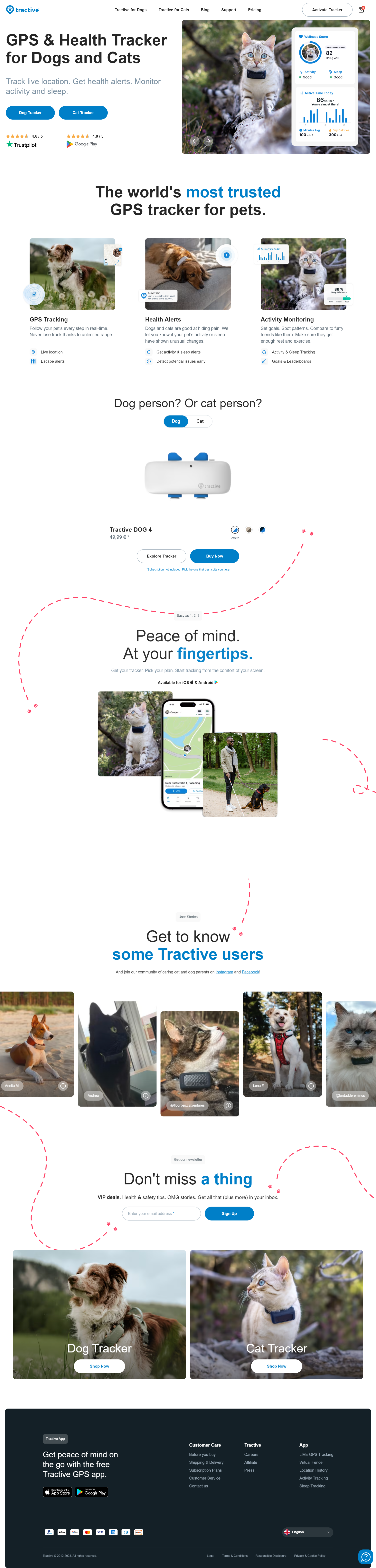 Health Tracker Pet Website Made By Shopify branding cats dogs gps health landing page pagefly shopify tracker website