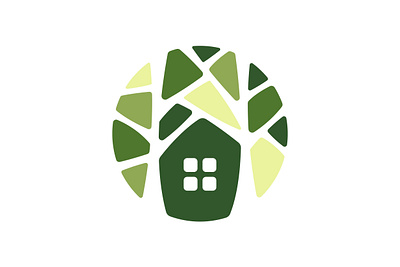 Tropical House Logo branch branding construction design estate forrest home house illustration jungle leaf leaves living logo nature real residential tree villa window