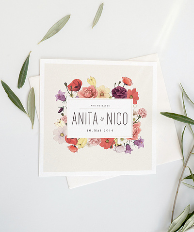 Anita & Nico Wedding Invitation bouquet card floral flowers illustration inviatation print wedding