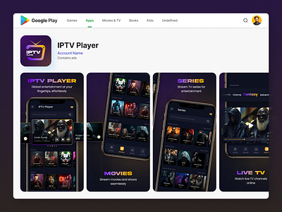 IPTV Player Screenshot Design app design appstore branding graphic design mobile app design motion graphics screenshot design ui ui design