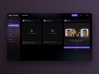 DeepFake - Soul Bytes dashboard dashboard deepfake design purple ui ux