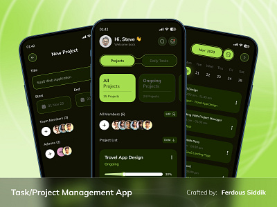 Task/Project Management App, Design, UI, Mockup app design calender collaboration app daily task event management app mobile app mockup task manager team task management app ui user experience design