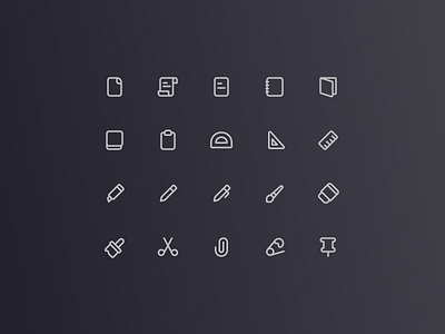 Stationary Icons brush clipboard document edit education file icons paperclip pen pencil ruler school scissors stationary ui