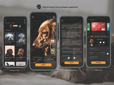 PAW Pet Adoption APP Design app ui 2024 dog care app pet adoption app pet care app ui design 2024