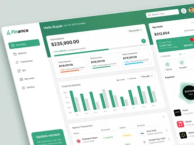 Finance Dashboard banking banking dashboard dashboard e wallet finance finance app finance dashboard finance interface fintech money product design rupak saas saving ui ui design uiux ux wallet web app