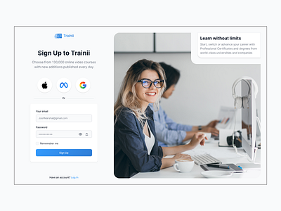 Sign Up Page for Learning Platform Interface button certification courses dailyui exam form learn lessons login page platform platforn register signin student study teachers tests ui web