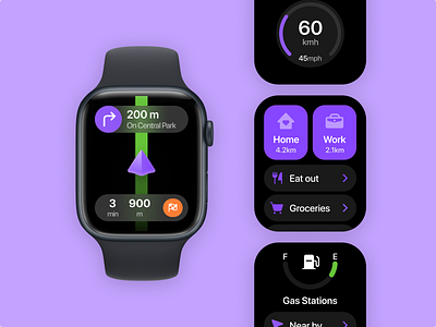 Navigation Watch App app design apple watch dark mode design lviv navigation ui ukraine ux violet watch